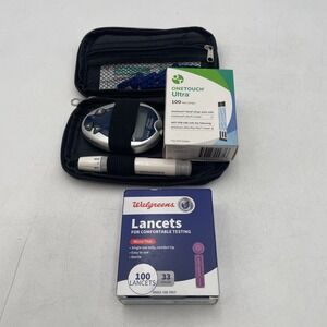 OneTouch Ultra Glucose Meter Kit w/ Case & Lancing Device + 100 Test Strips-Used